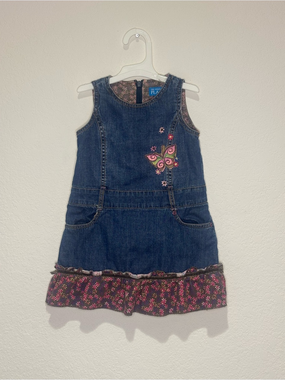 y2k inspired Children's Place Denim Butterfly Dress in Blue with Pink Accents
